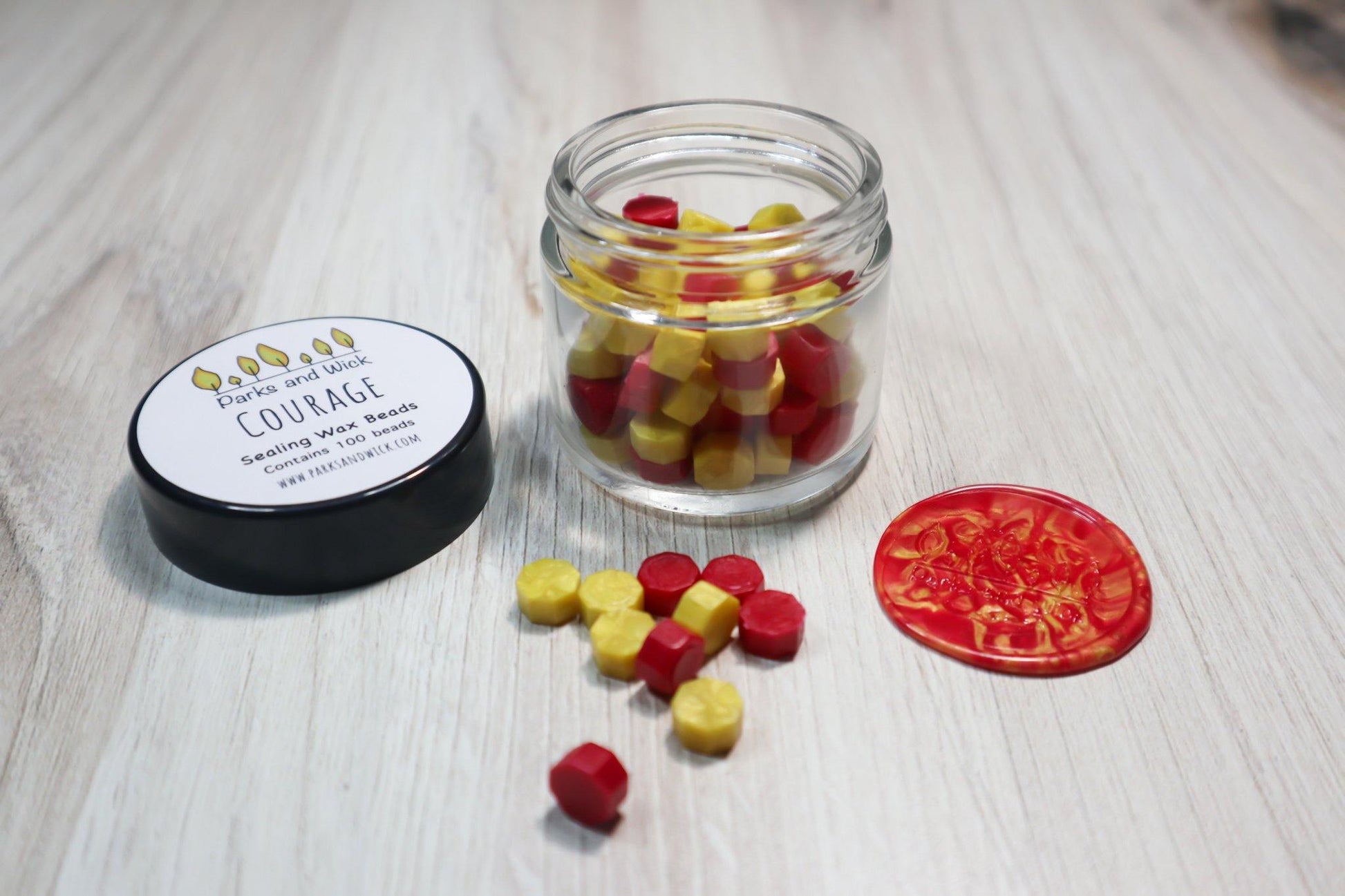 Courage Red and Yellow Wax Seal Beads | Parks and Wick