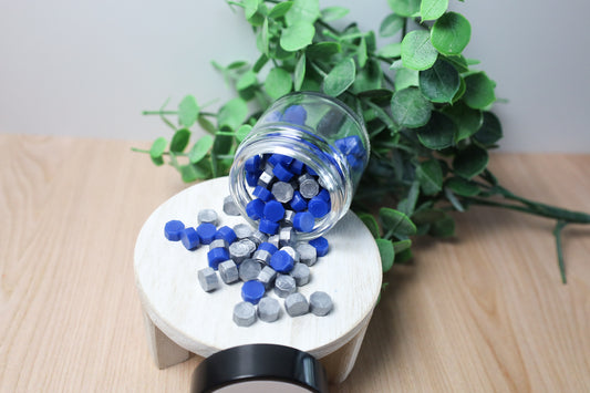 Mixed Wax Seal Beads | Blue and Silver Wax Beads | Parks and Wick